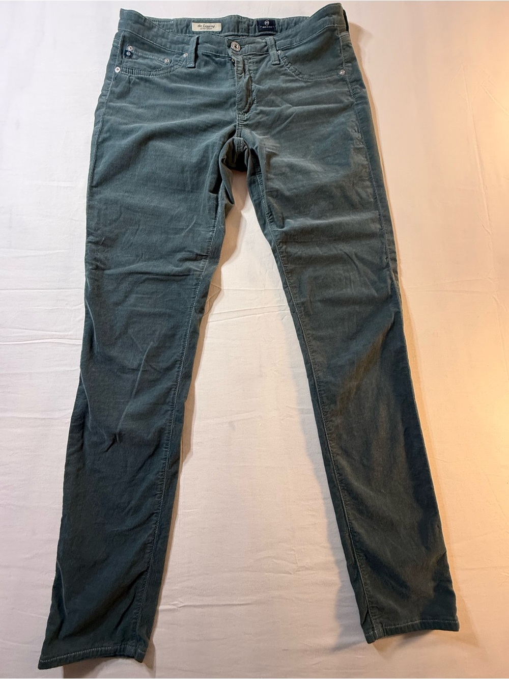 AG Adriano Goldschmied Slim Straight Corduroy Pants in Teal Green